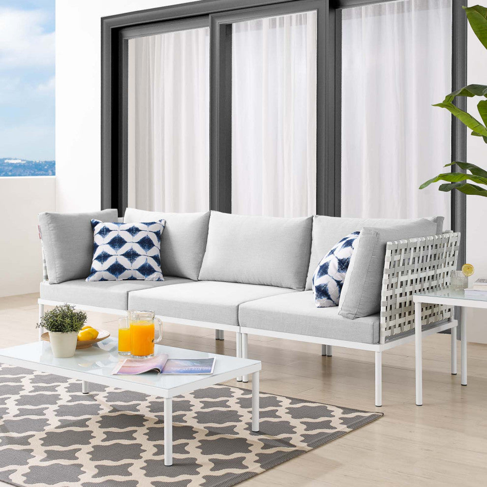 Lounge Sofa, Sunbrella, Aluminum, Metal, Gray, Modern, Outdoor Patio Cafe
