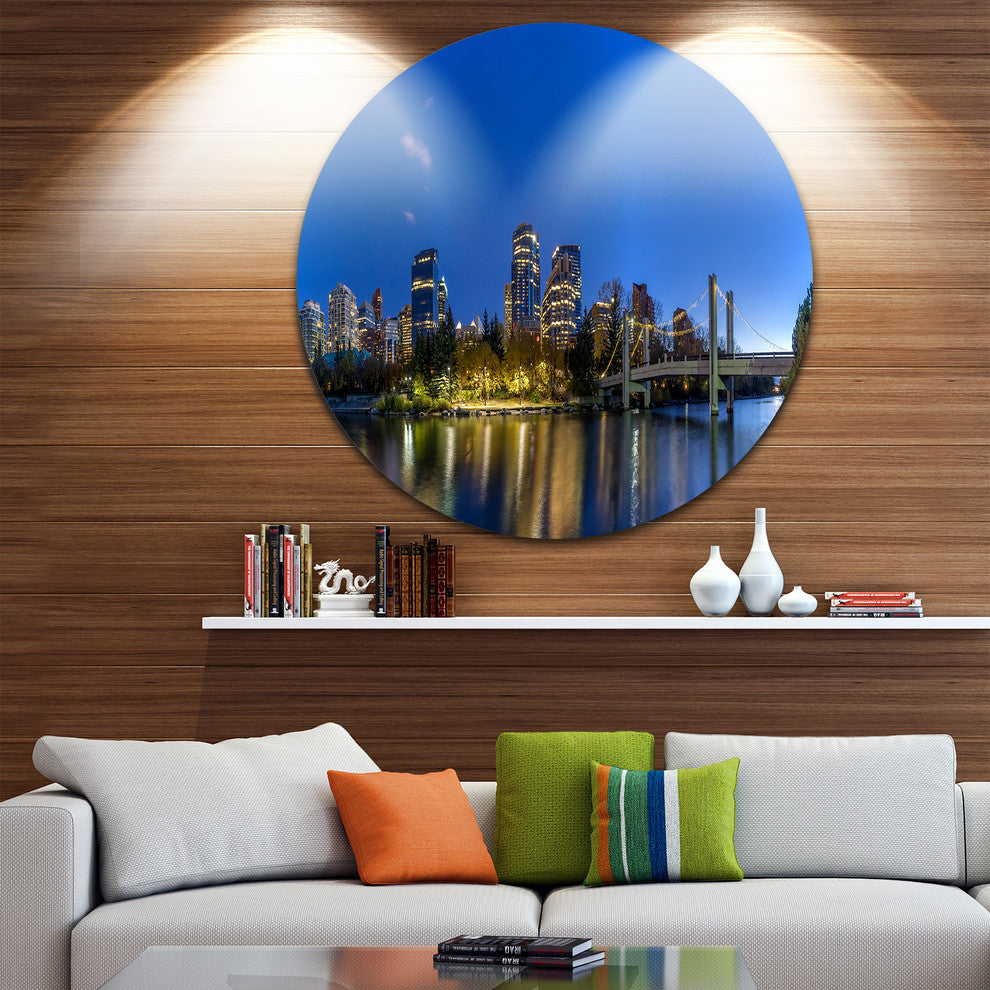 Calgary Skyline, Cityscape Photography Round Wall Art, 23"