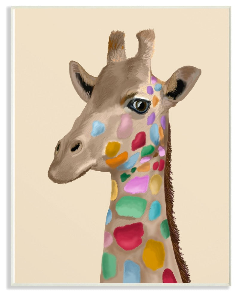 Giraffe With Rainbow Colored Spots Illustration Wall Plaque Art, 10"x15"