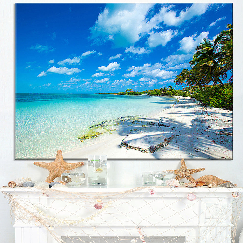 "Tropical Beach With Palm Shadows" Seashore Wall Art, 1 Panel, 60"x28"