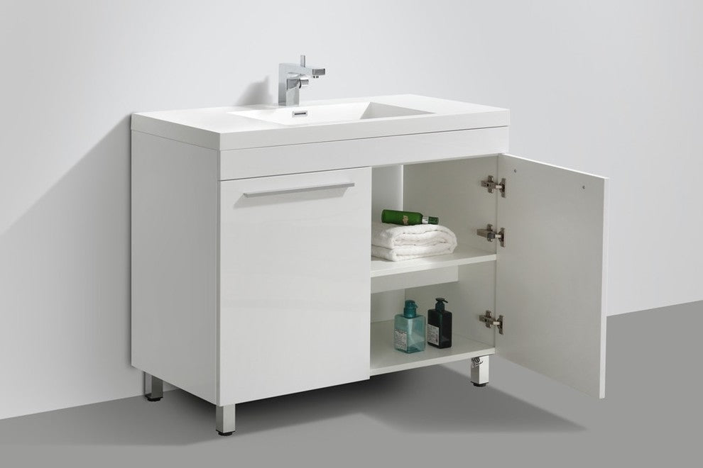 Aquamoon Ocean Modern Bathroom Vanity Set, White, 39 1/8", Milan Chrome Faucet