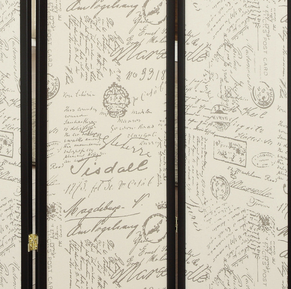 3 Panel Screen, French Script and Black