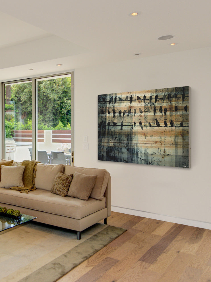 "On the Line" UV Ink Print on Natural Pine Wood, 60"x40"