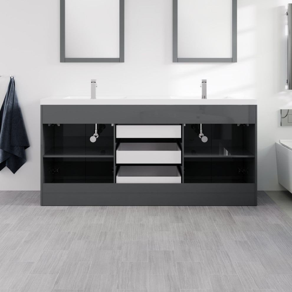 Eviva Lugano 72" Gray Modern Double Sink Bathroom Vanity With White Top