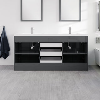 Eviva Lugano 72" Gray Modern Double Sink Bathroom Vanity With White Top