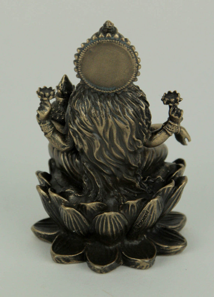 Bronze Finish Lakshmi Hindu Goddess On Lotus Figurine
