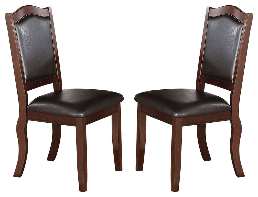 Dark Brown Wood Frame Espresso Faux Leather Dining Chairs, Set of 2