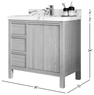 Elizabeth Oak 36" Center Sink Vanity, White 2" Empira Quartz