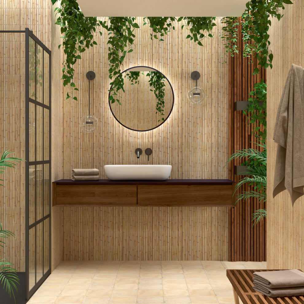Bamboo Haven Tiki Cream Fluted Ceramic Wall Tile