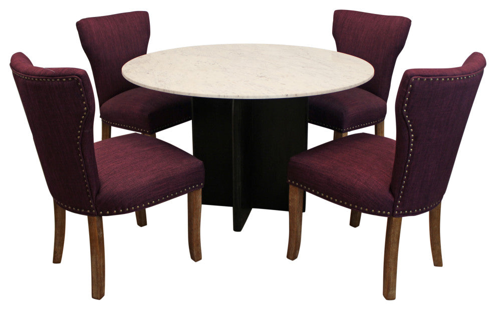 Lavaca 5-Piece Dining Set, 48" Round Dining Table and 2 Sets of Purple Chairs