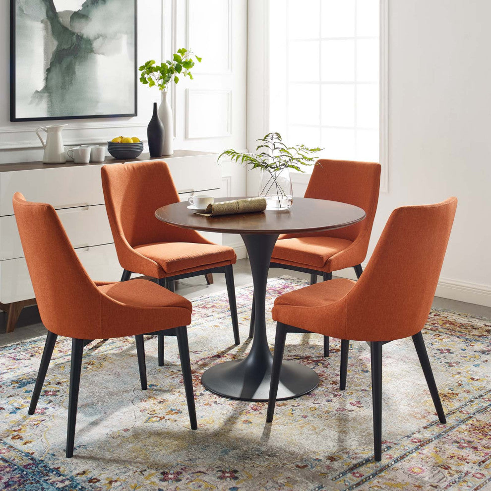 Modern Designer Room Round Dining Table, Wood Metal Steel, Black Walnut Brown