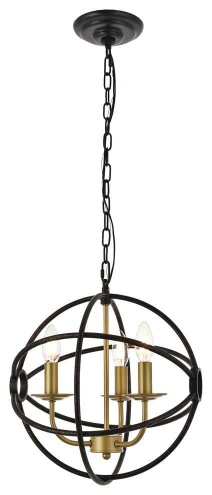 Brass And Dark Brown Finish 3-Light Pendant