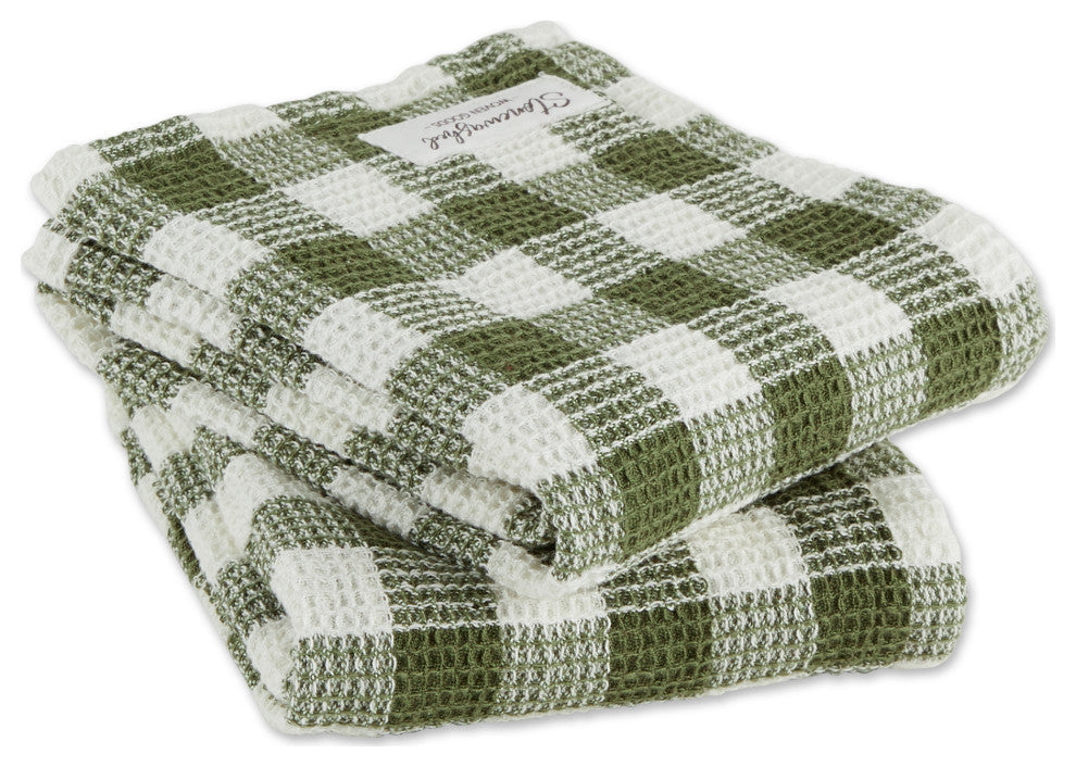 Olive Checker Washed Waffle Dishtowel (Set of 2)