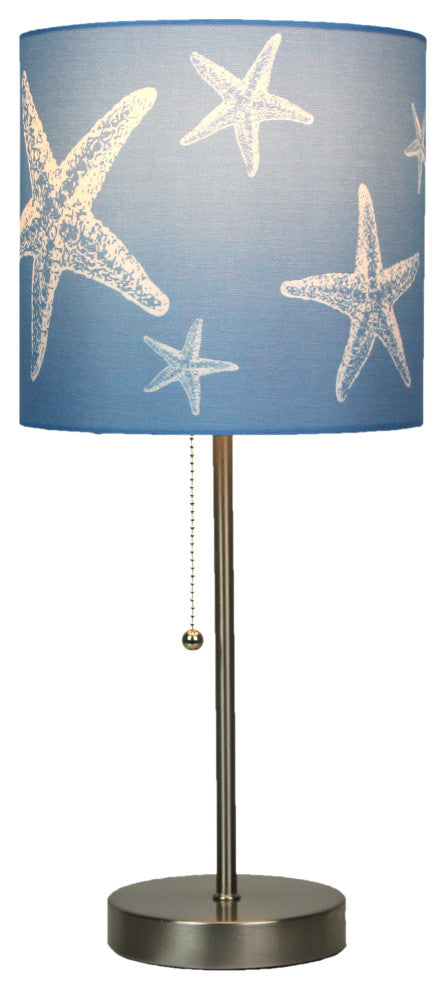 Brushed Nickel Finish Table Lamp With Coastal Blue Starfish Shade
