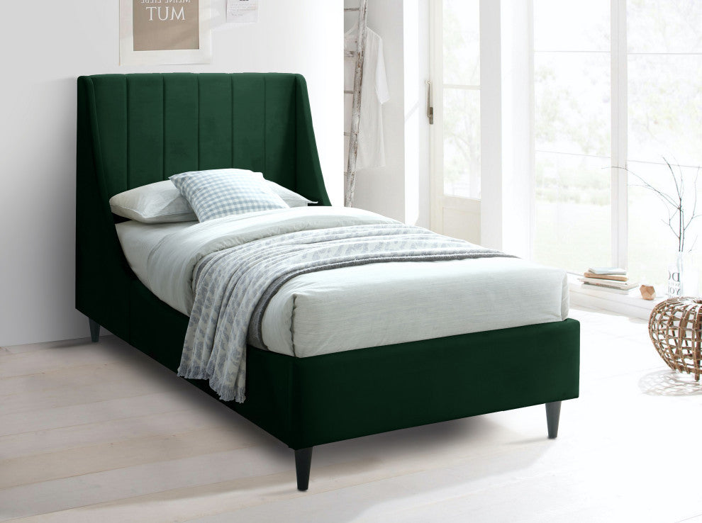 Eva Velvet Upholstered Bed, Green, Twin