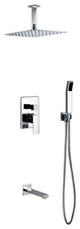 Aqua Piazza Set, 12" Ceiling Square Rain Shower, Handheld and Tub Filler, Chrome