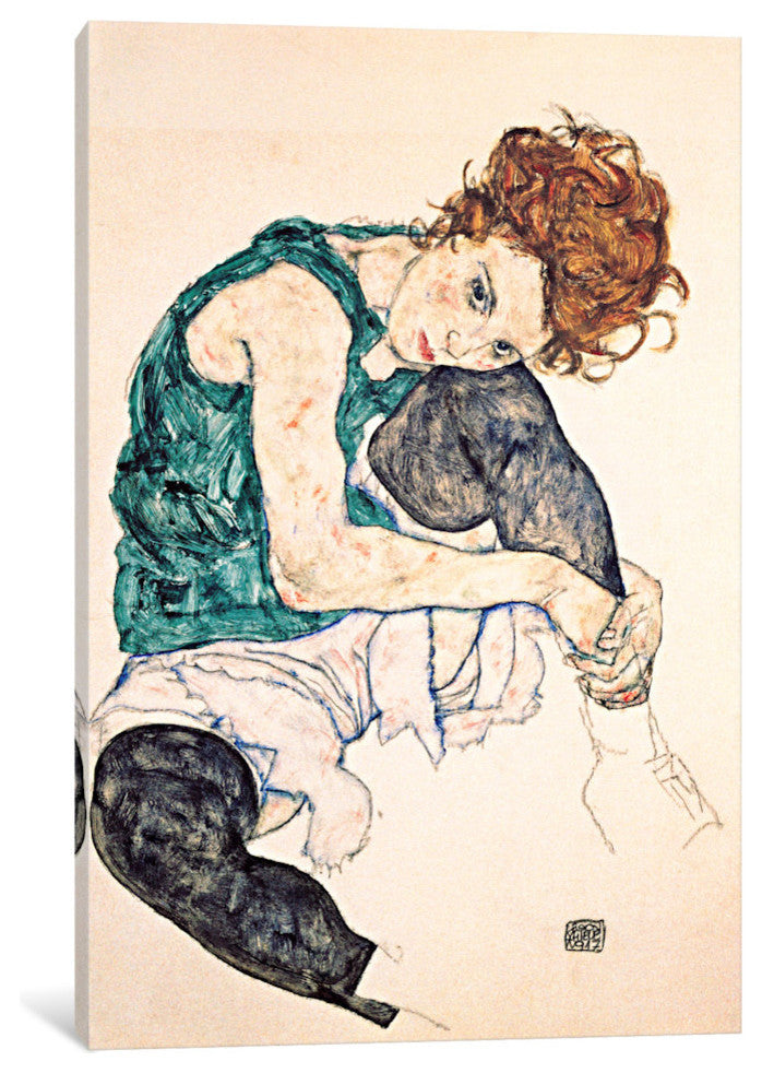 "Seated Woman With Bent Knee II" Wrapped Canvas Print, 40x26x1.5