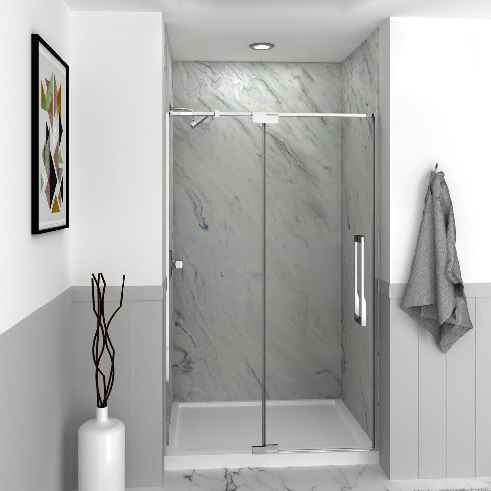 Transolid Irene 48"W x76"H Pivot Shower Door in Polished Chrome with Clear Glass