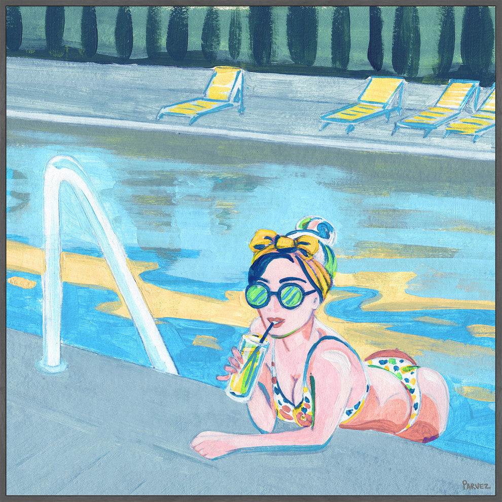 "Bow in the Pool" Floater Framed Painting Print on Canvas, 48"x48"