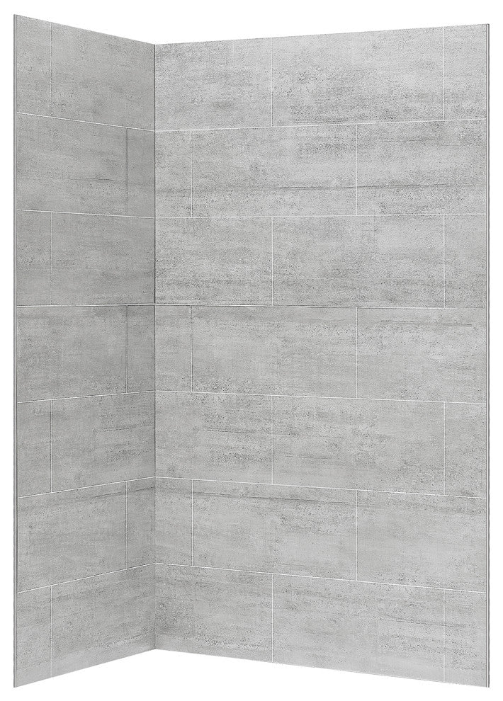 OVE Decors Misty 48x32" Solid Surface Corner Shower Wall, Gray Tiles
