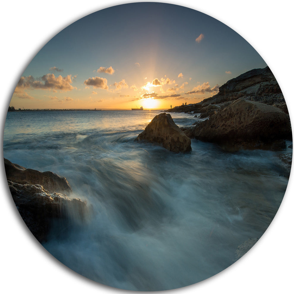 Sydney Seashore At Sunset, Seashore Round Metal Wall Art, 23"