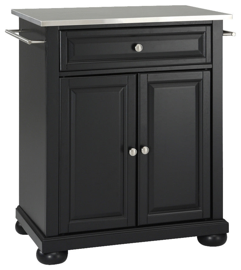 Alexandria Stainless Steel Top Portable Kitchen Island, Black Finish