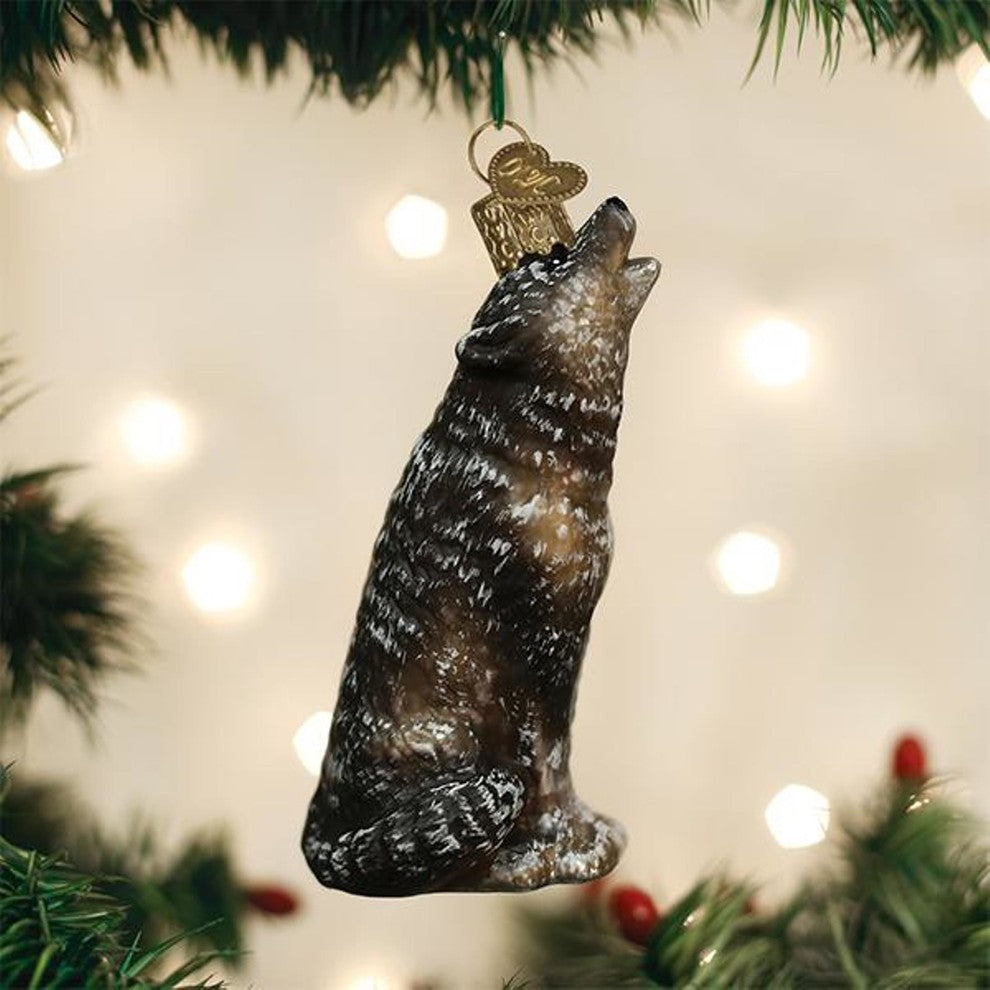 Old World Christmas Vintage Inspired Howling Wolf Holiday Ornament Glass