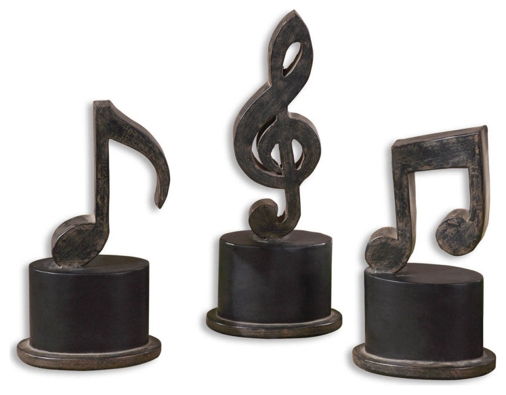 Uttermost Music Notes Set of 3 Aged Black