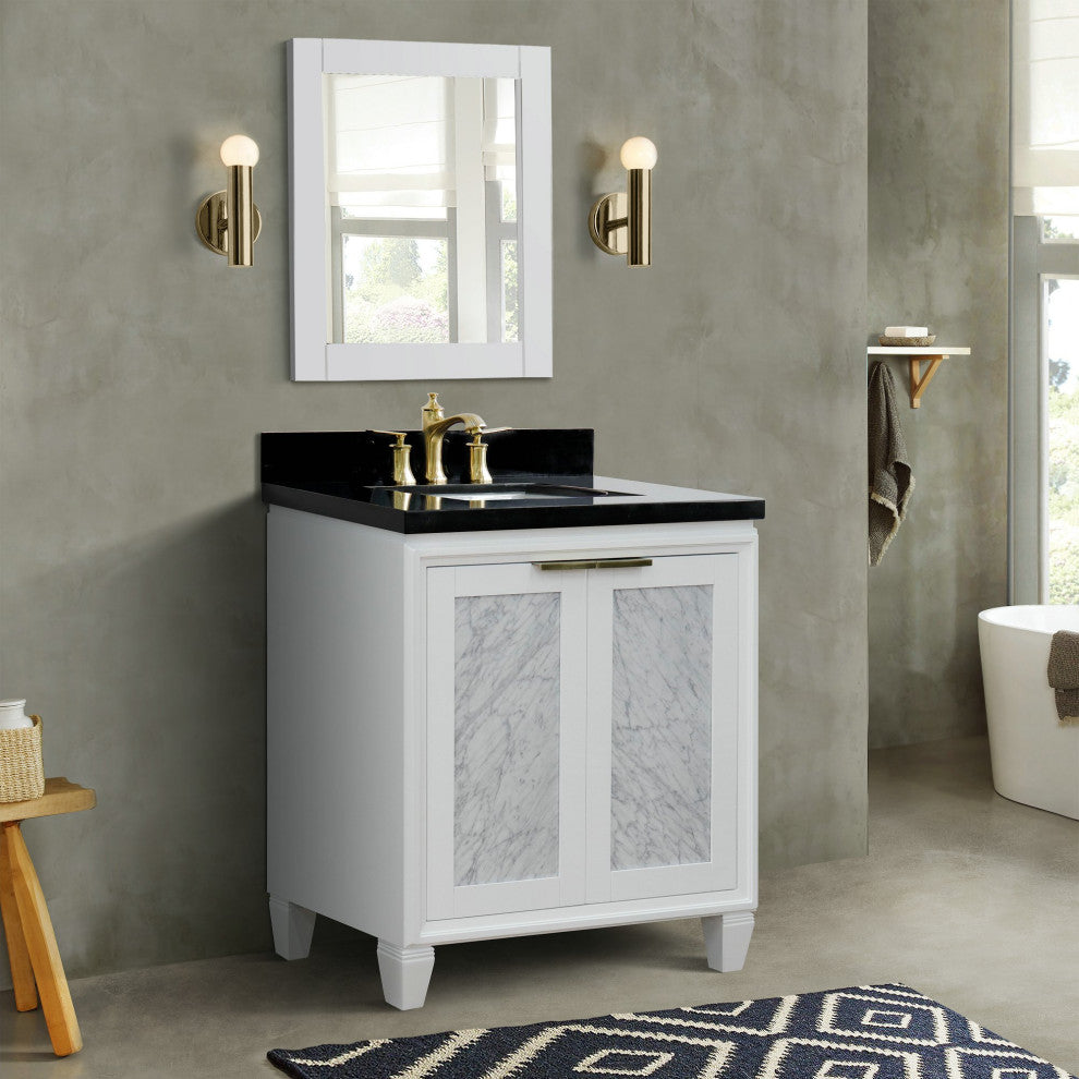 31" Single Sink Vanity, White Finish With Black Galaxy Granite