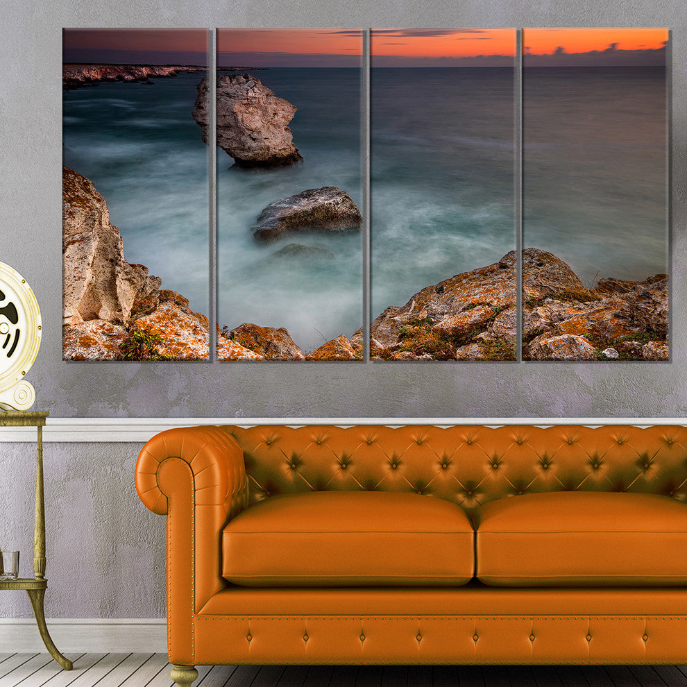 "Big Rock Formations Near Tulenovo" Beach Canvas Wall Art, 4 Panels, 48"x28"