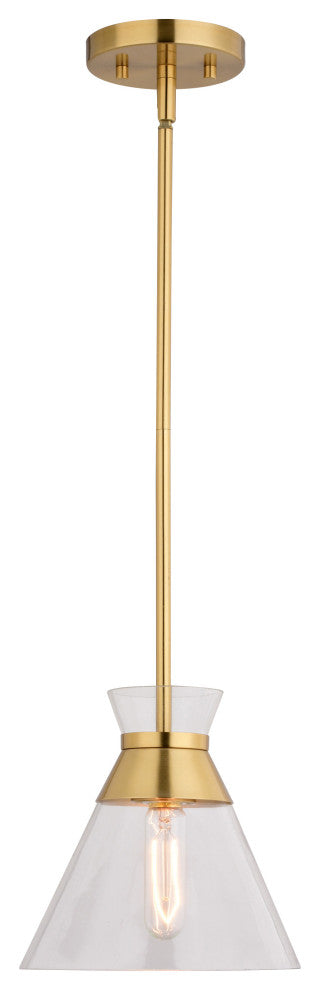 Harper 1-Light Gold Brass Mid-Century Modern Pendant Light Clear Glass