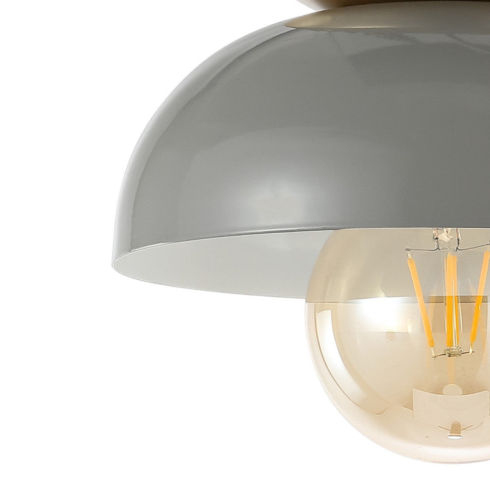 Paulina 8.5" 1-Light Classic Industrial Iron LED Flush Mount, Gray/Gold Painting