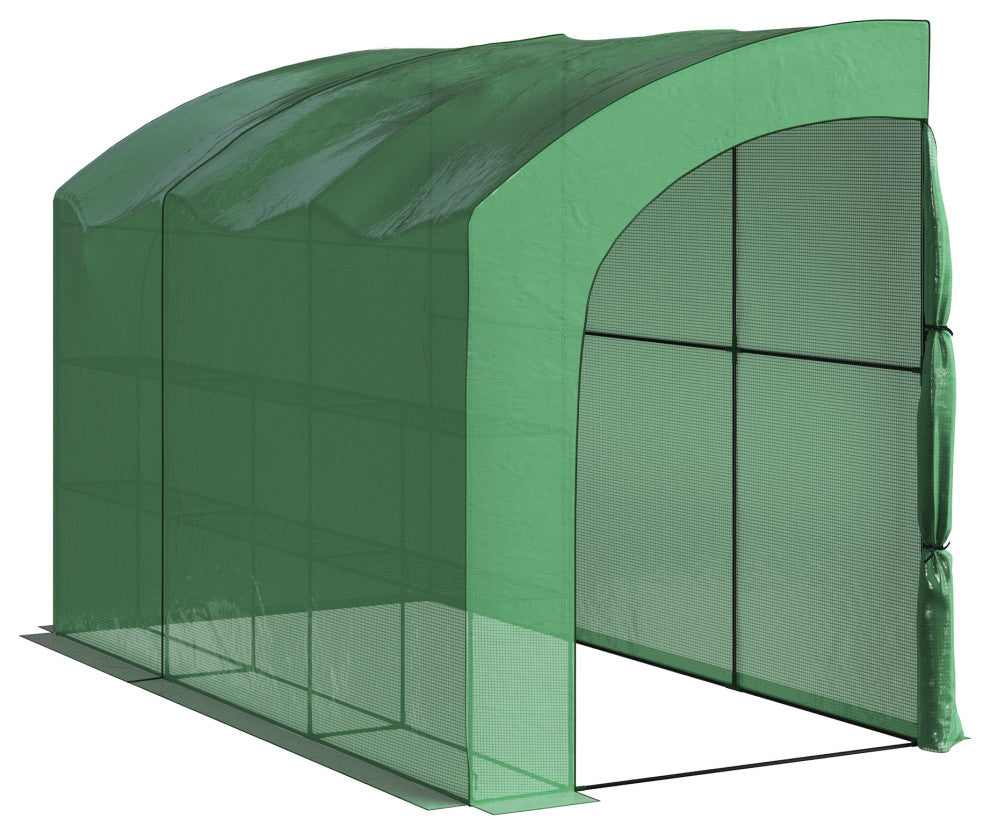10ft x 5ft x 7ft Walk, Green House, Roll-Up Zippered Doors, 6 Shelves