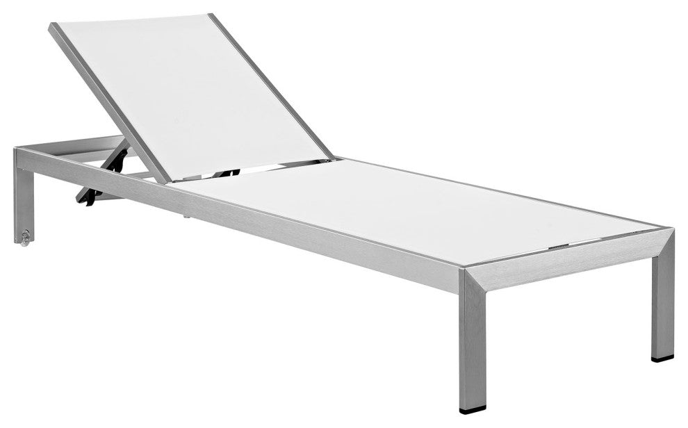 Shore Chaise Outdoor Patio Aluminum Set of 2 EEI-2472-SLV-WHI-SET