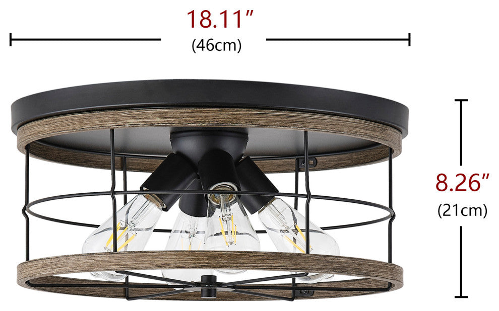 Farmhouse 4-Light Drum Metal Frame Flush Mount Ceiling Light