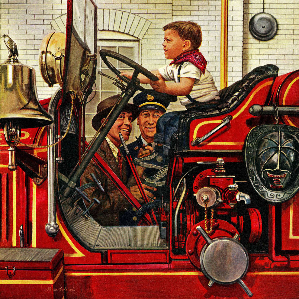 "Boy on Fire Truck" Painting Print on Canvas by Stevan Dohanos