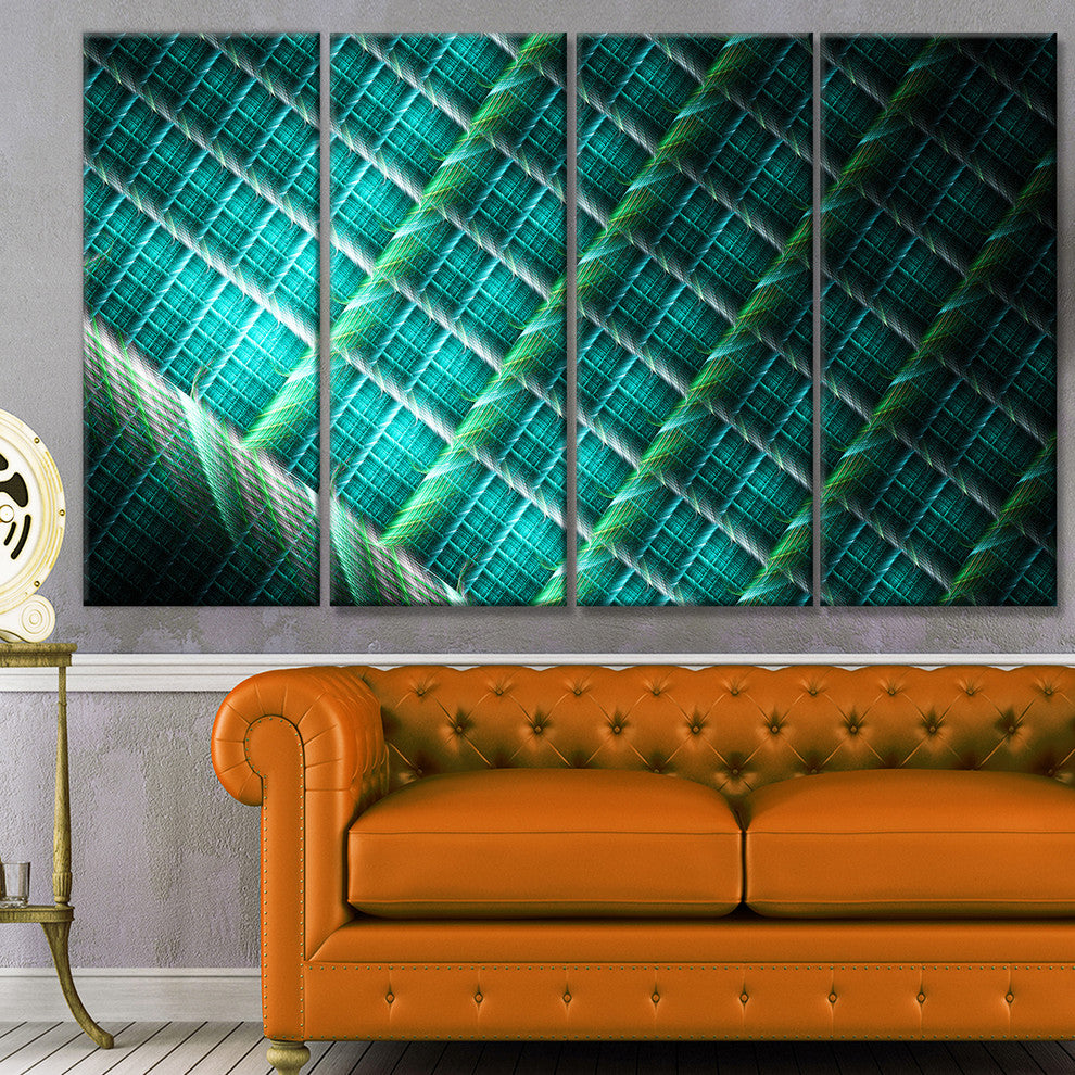 Green Fractal Grill Pattern, Abstract Art on Canvas, 48"x28", 4 Panels