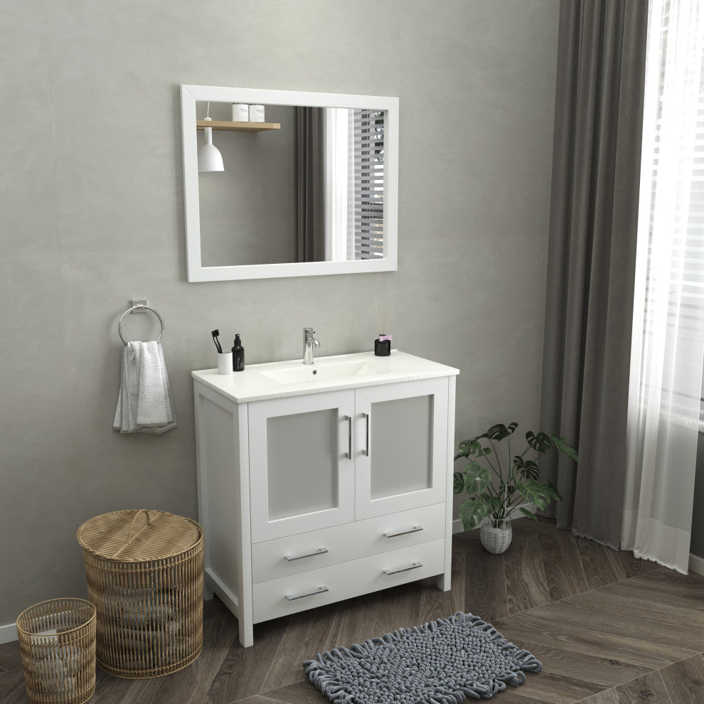 Vanity Art Vanity Set With Ceramic Top, 36", White, Led Touch-Switch Mirror
