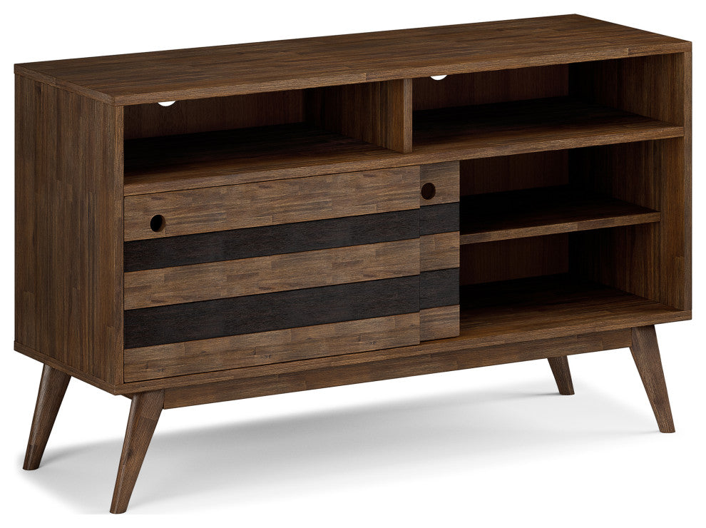 Clarkson Solid Acacia Wood TV Stand, Rustic Natural Aged Brown