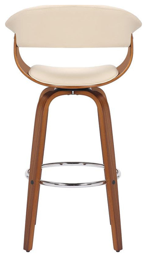Julyssa 30" Bar Height Swivel Cream Faux Leather and Walnut Wood Bar Stool