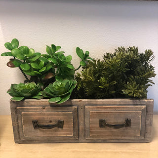 Natural Wood Double Rectangle Drawer Planter Pot With Hard Liners