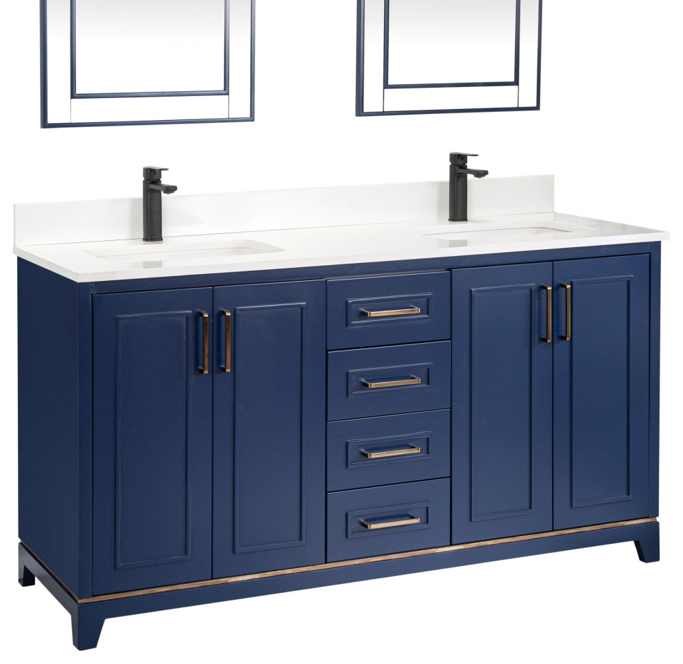 Albia Collection 60" Bathroom Vanity With Sink, Mirror, Countertop, Dark Blue