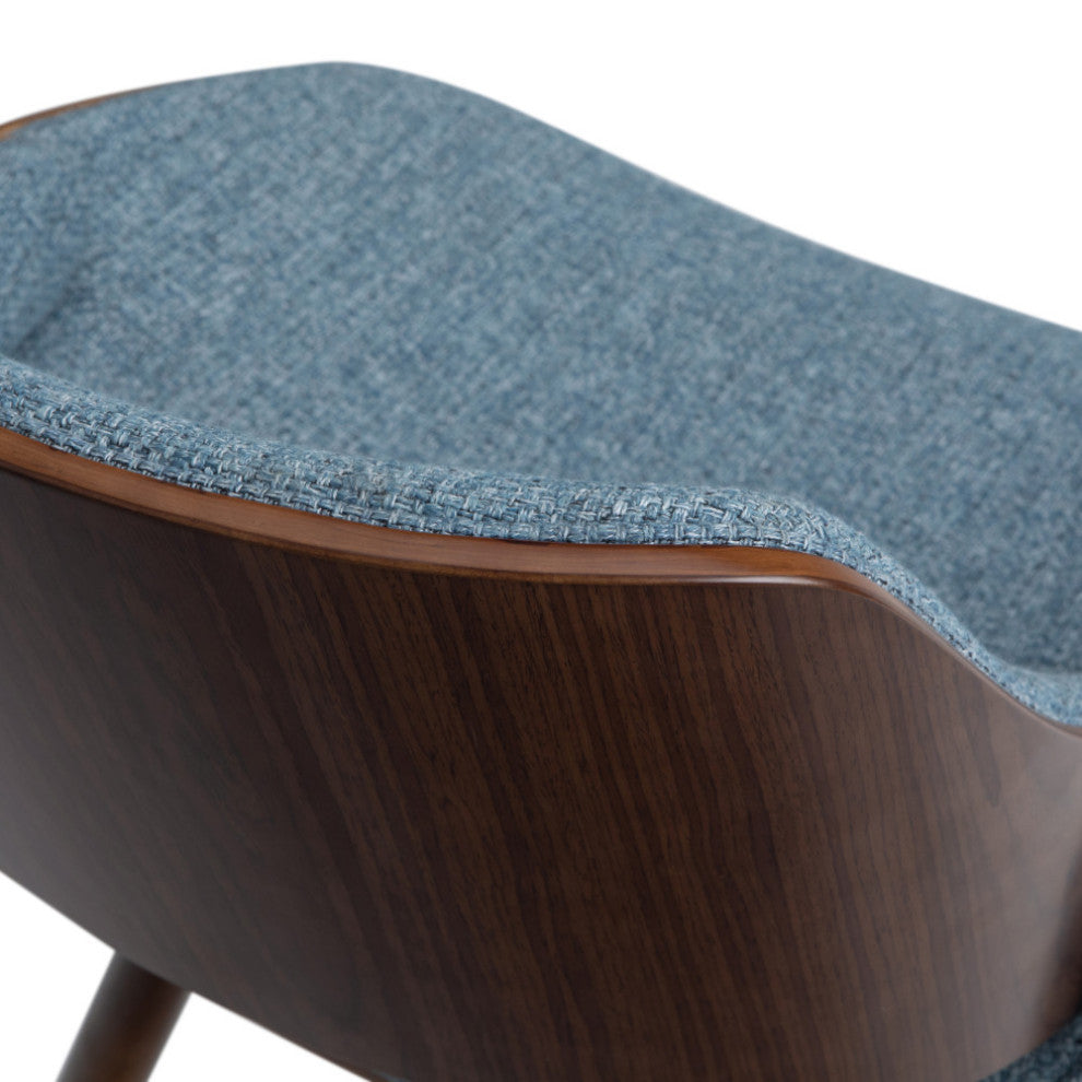 Malden Bentwood Dining Chair with Wood Back in Denim Blue Linen Look Fabric