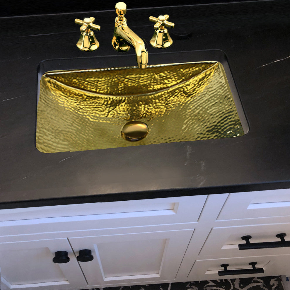 Nantucket Sinks 23.5"x15.5" Hammered Brass Rectangle Undermount Bathroom Sink