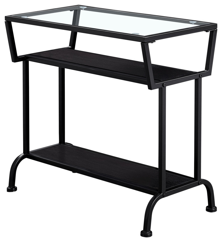 HomeRoots 12" x 24" x 22" Black Metal With Clear Tempered Glass Accent Table