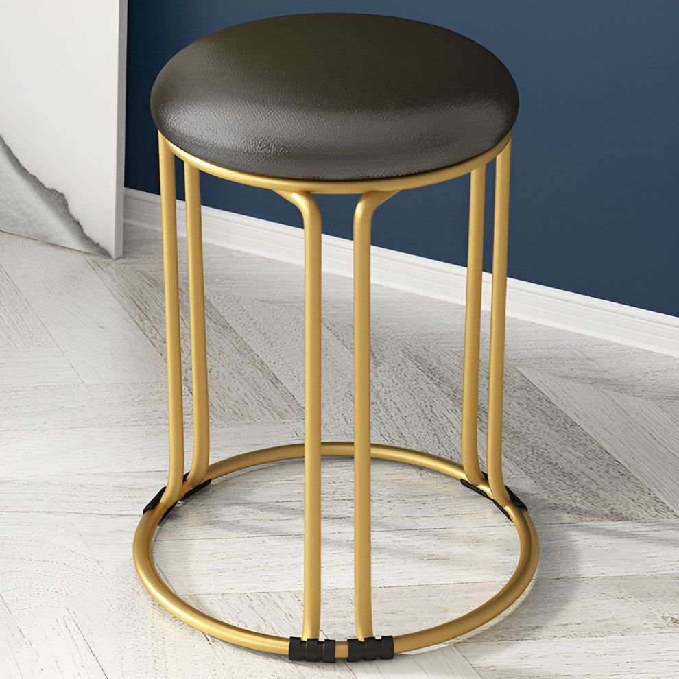 Nordic Suede and Leather Stacked Dining Round Stool, Black, Leather