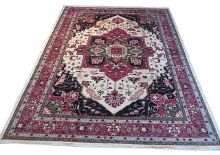 9"x11" Hand-Knotted Ivory Fine Serapi Heriz Oriental Rug Vegetable Dyes