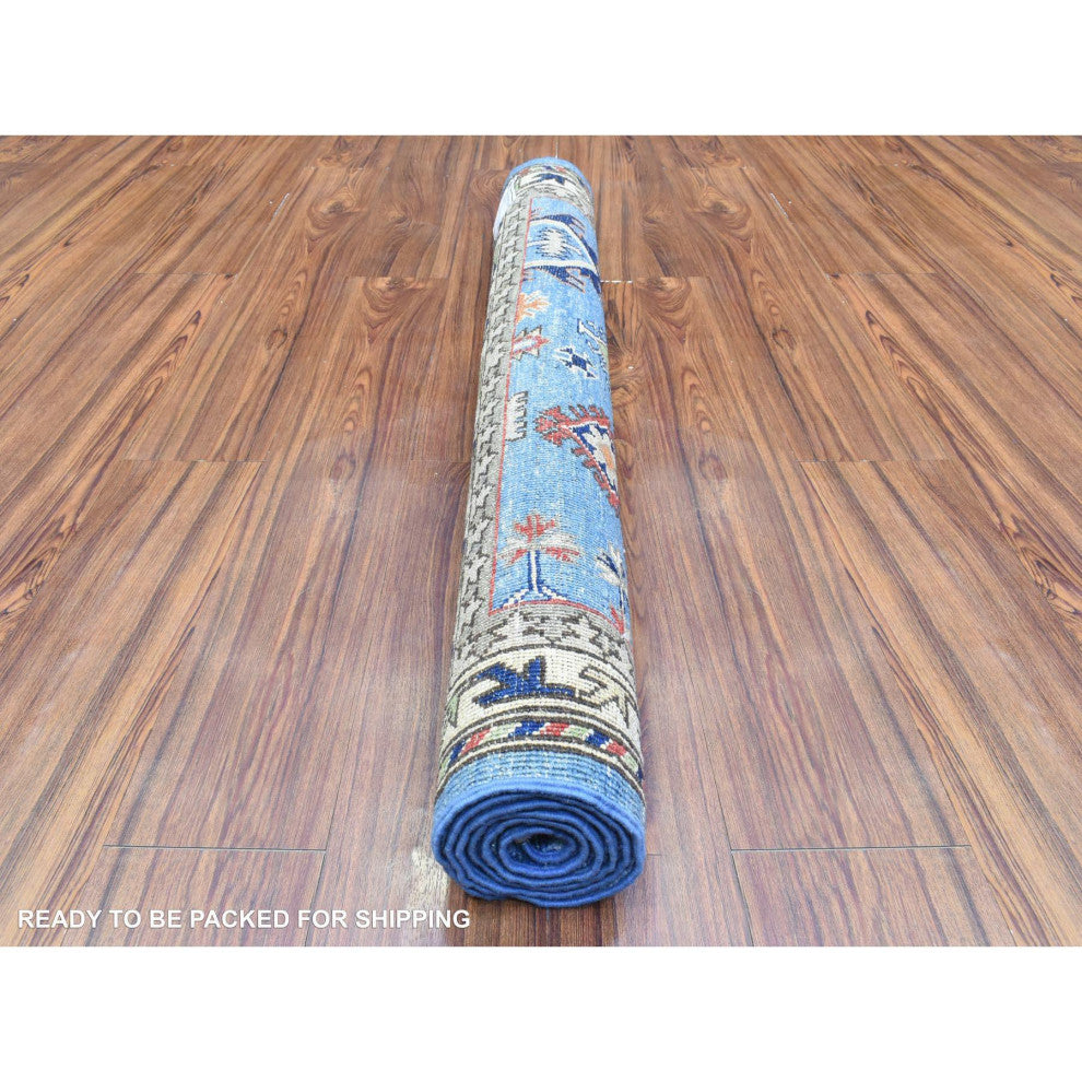 Light Blue, Hand Knotted Afghan Ersari, Pure Wool Oriental Rug, 3'7"x5'4"