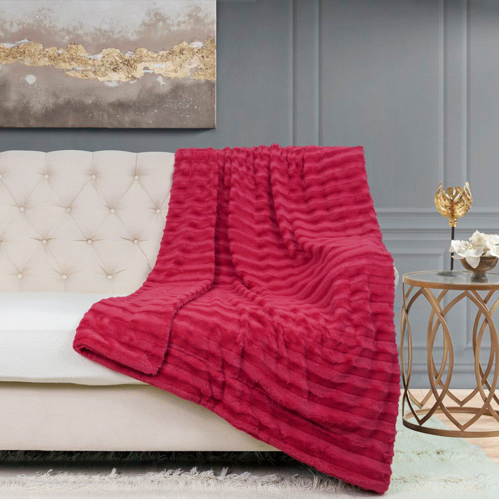 Derby Jumbo Over-Sized Double Sided Faux Fur Throw Blanket, Chili Pepper, 60"x80"