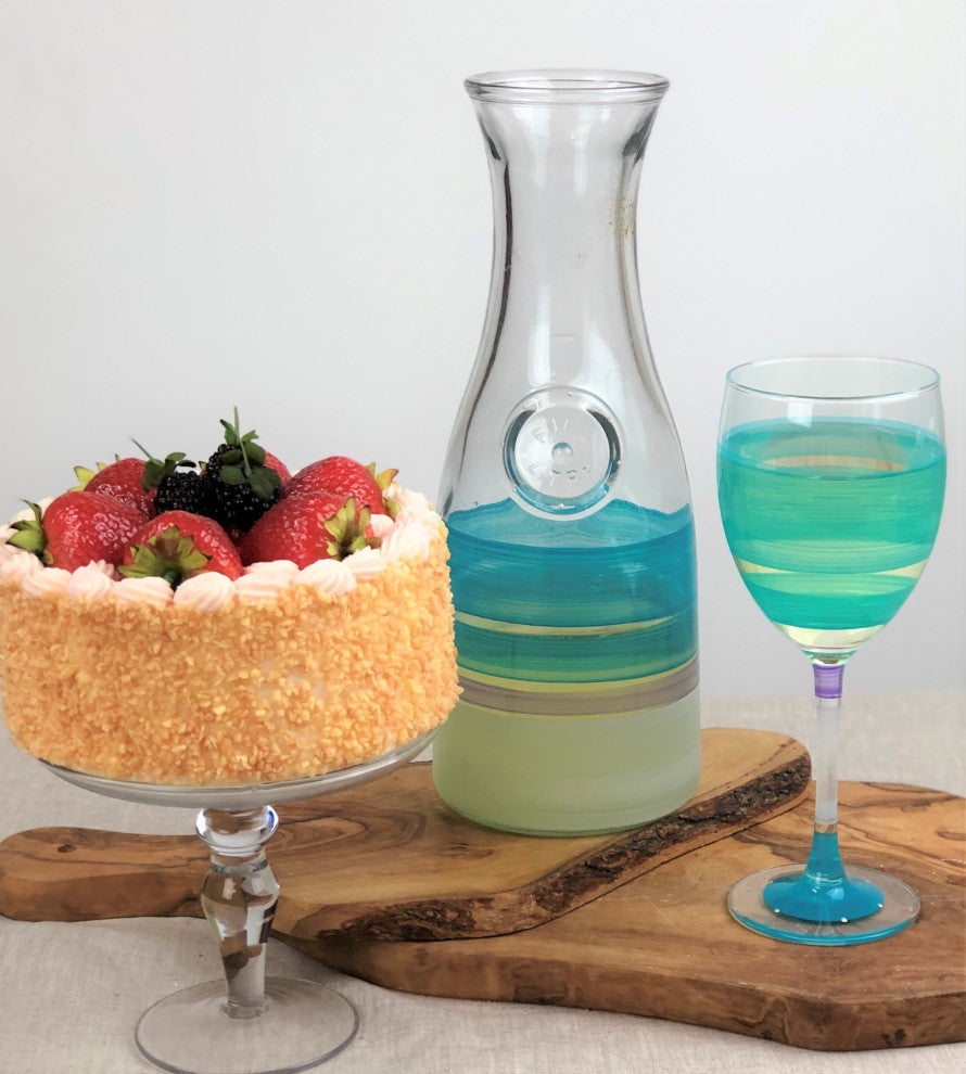 Retro Stripe Turquoise Wine Glasses, Set of 2